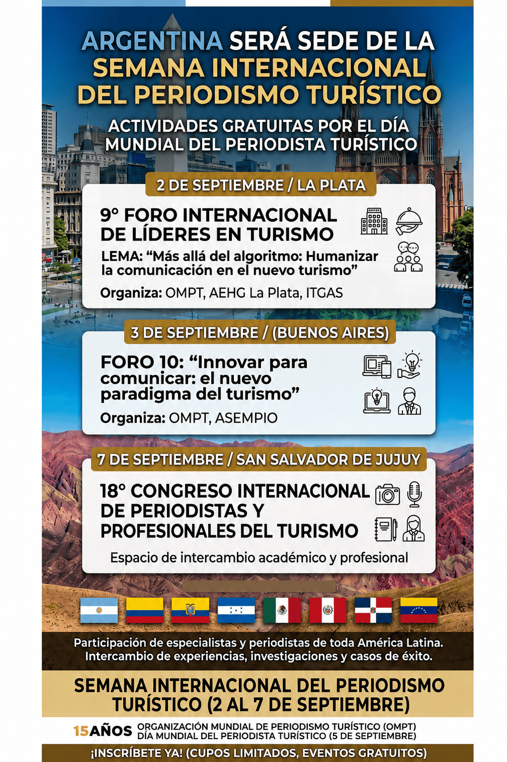 Argentina será sede de la Semana Internacional del Periodismo Turístico con actividades gratuitas por el Día Mundial del Periodista&nbsp;Turístico